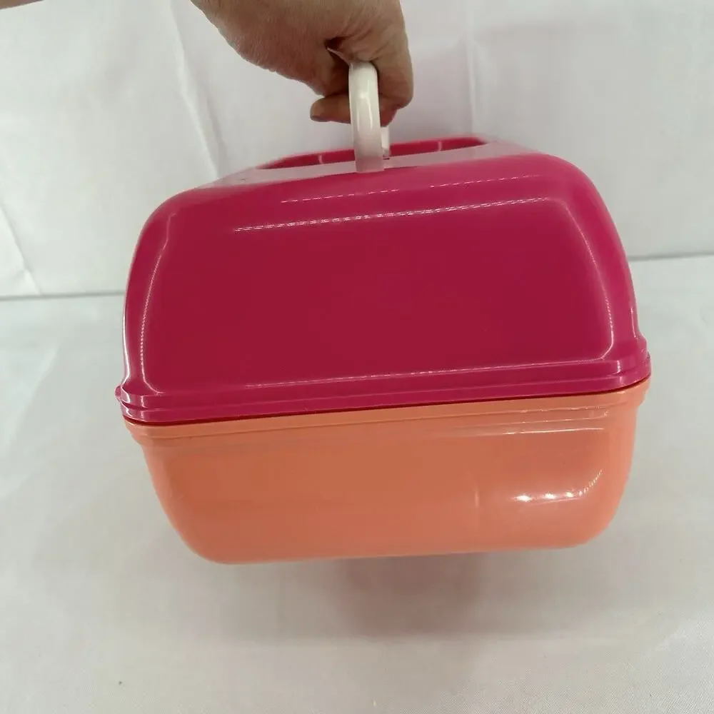 Caboodles Pink Peach Color Block Makeup Jewelry Case Holder Made In USA
